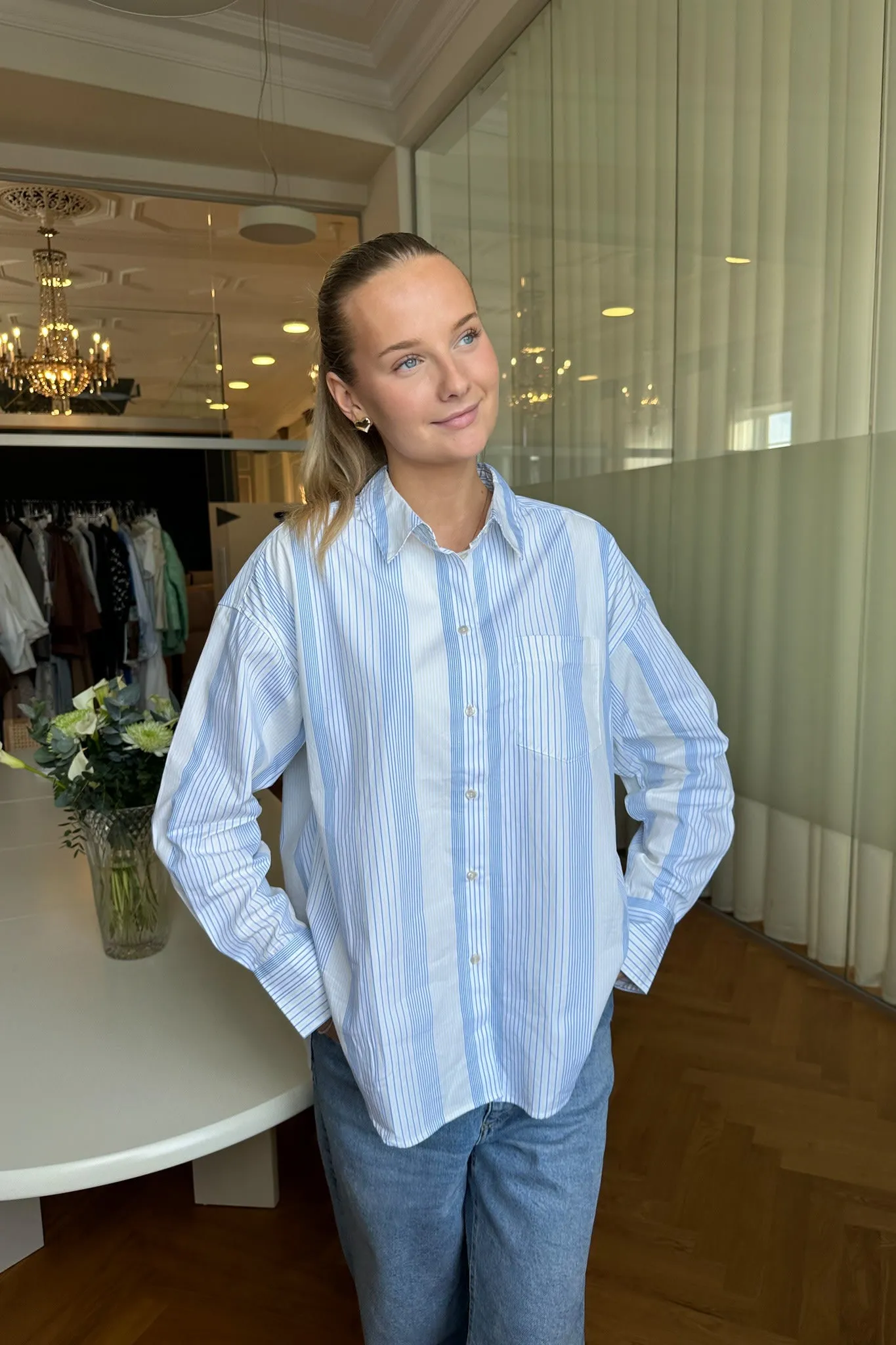 JXJamie Oversized Skjorte - Hvid Blå Striber