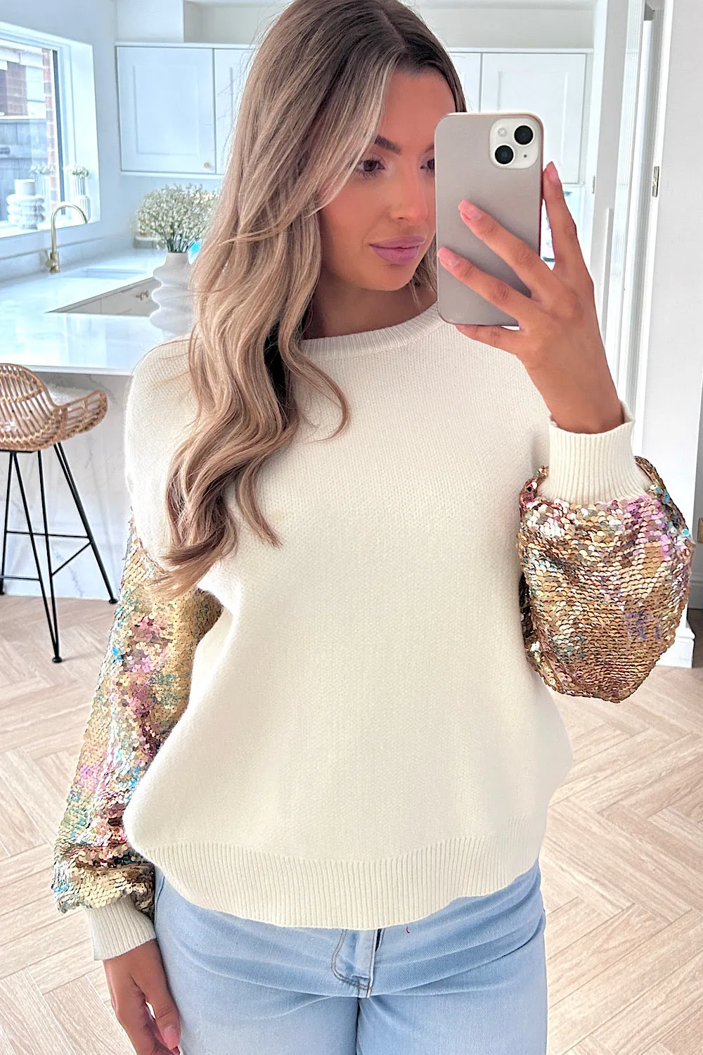 Klara Beige Sequin Jumper