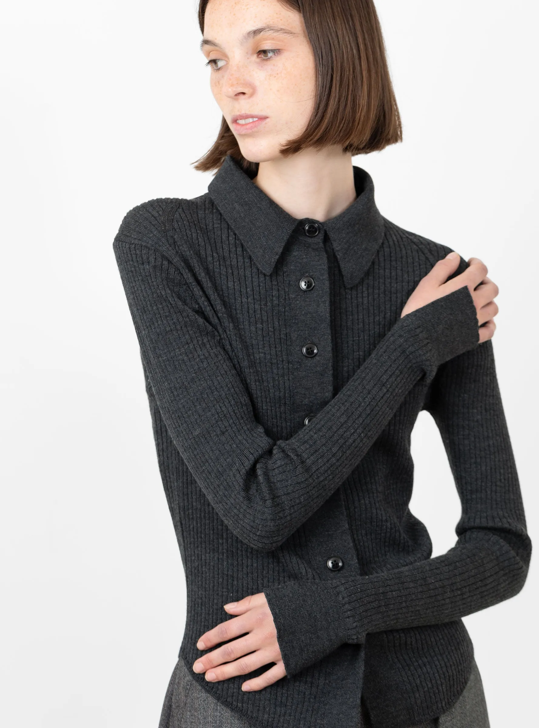 Knitted Collar Cardigan Dark Grey