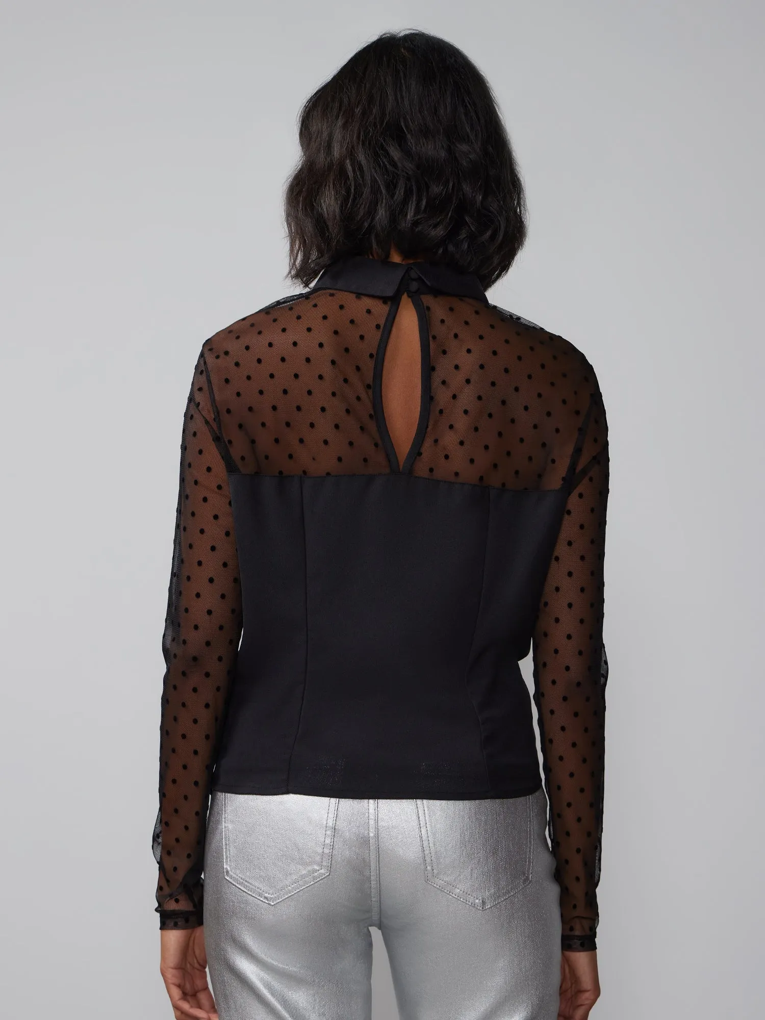 Long Sleeve Corset Bodice Mesh Top