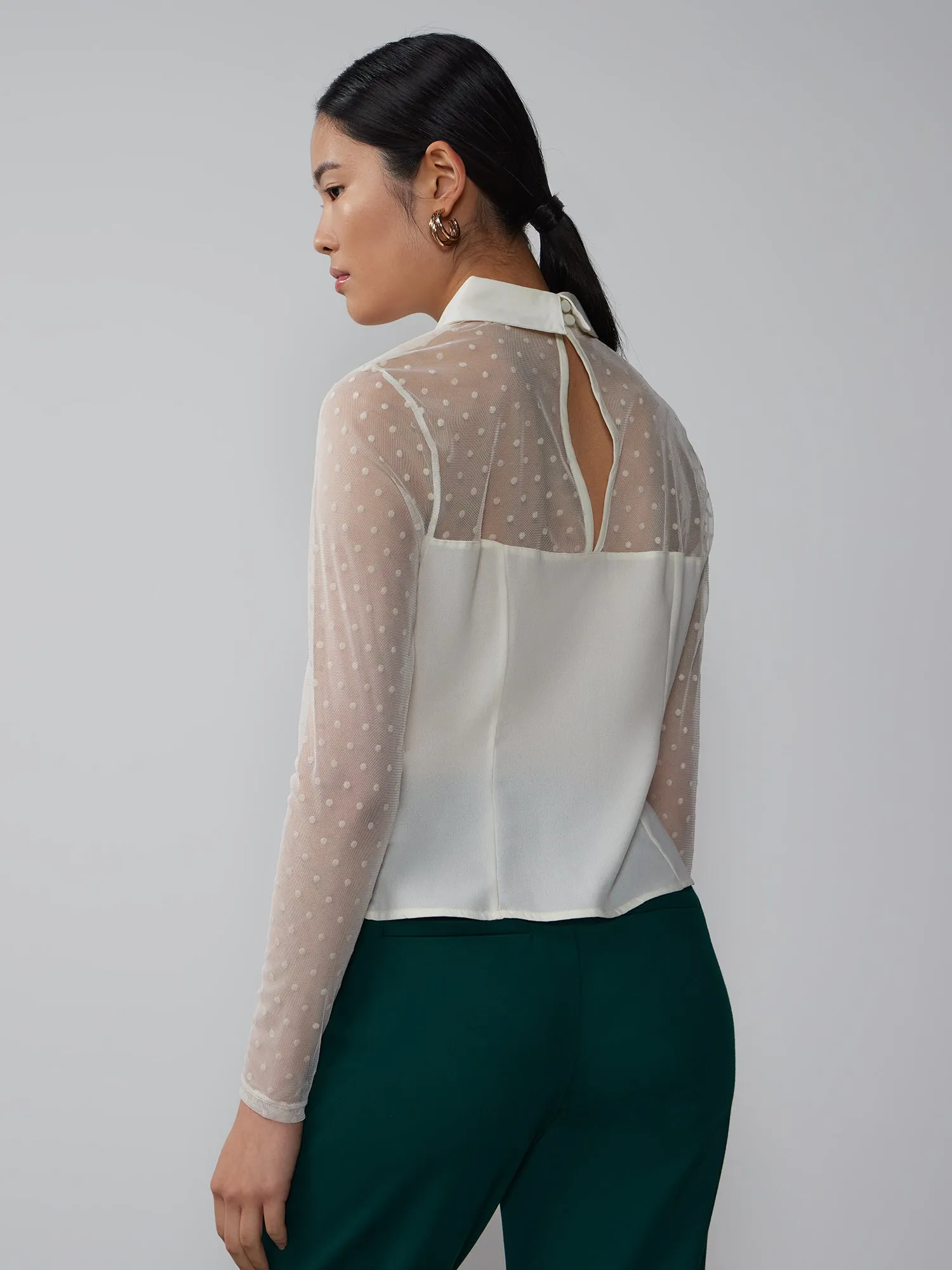 Long Sleeve Corset Bodice Mesh Top