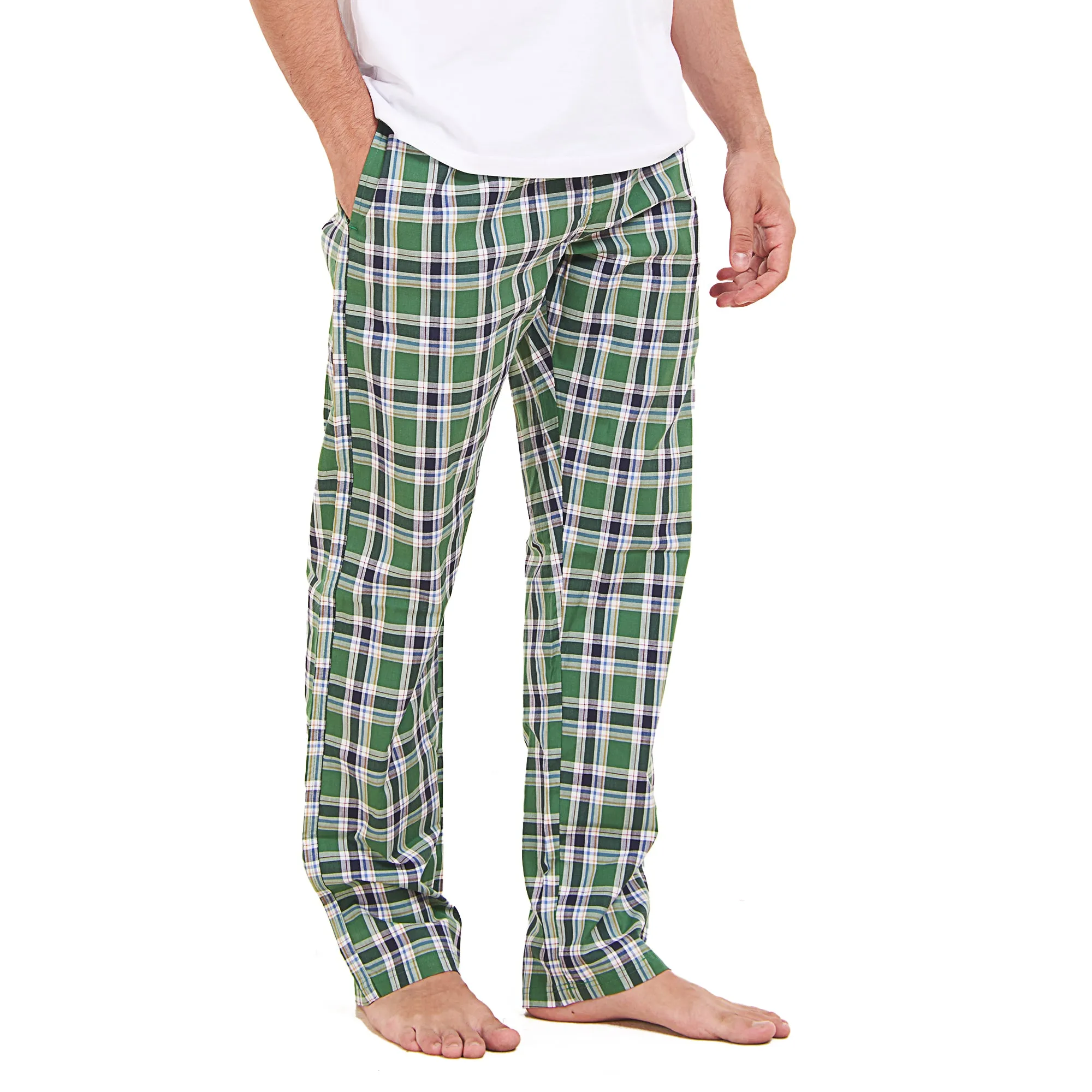 Men summer Green x Dark Blue checkered pants