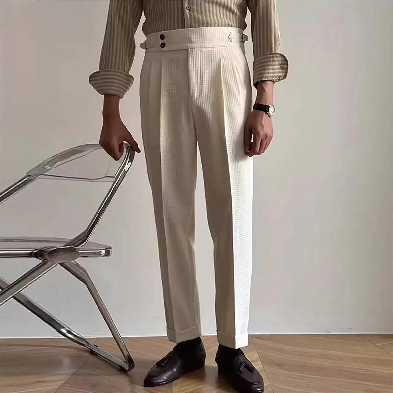 Men's High-Waist Waffle Knit Trousers