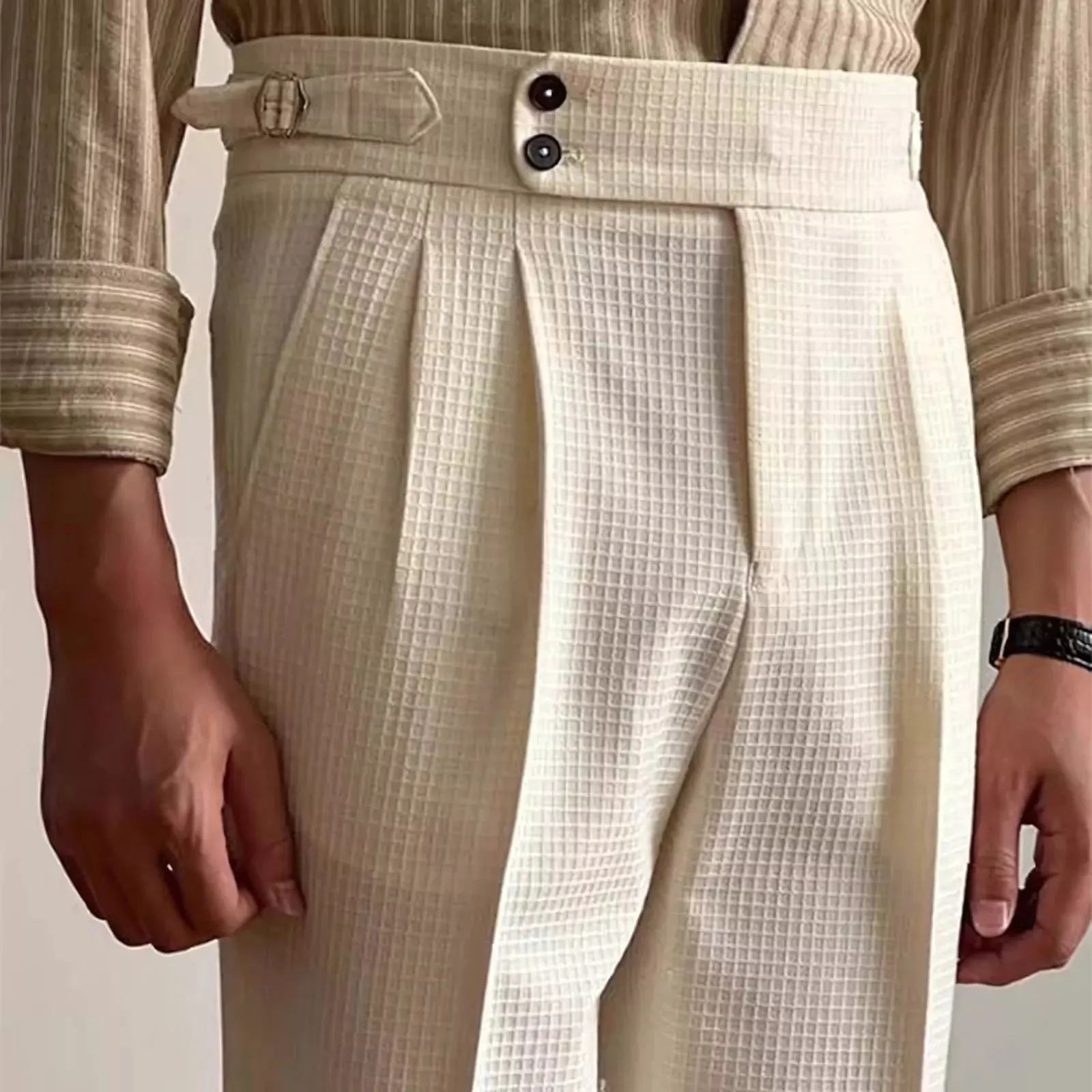 Men's High-Waist Waffle Knit Trousers