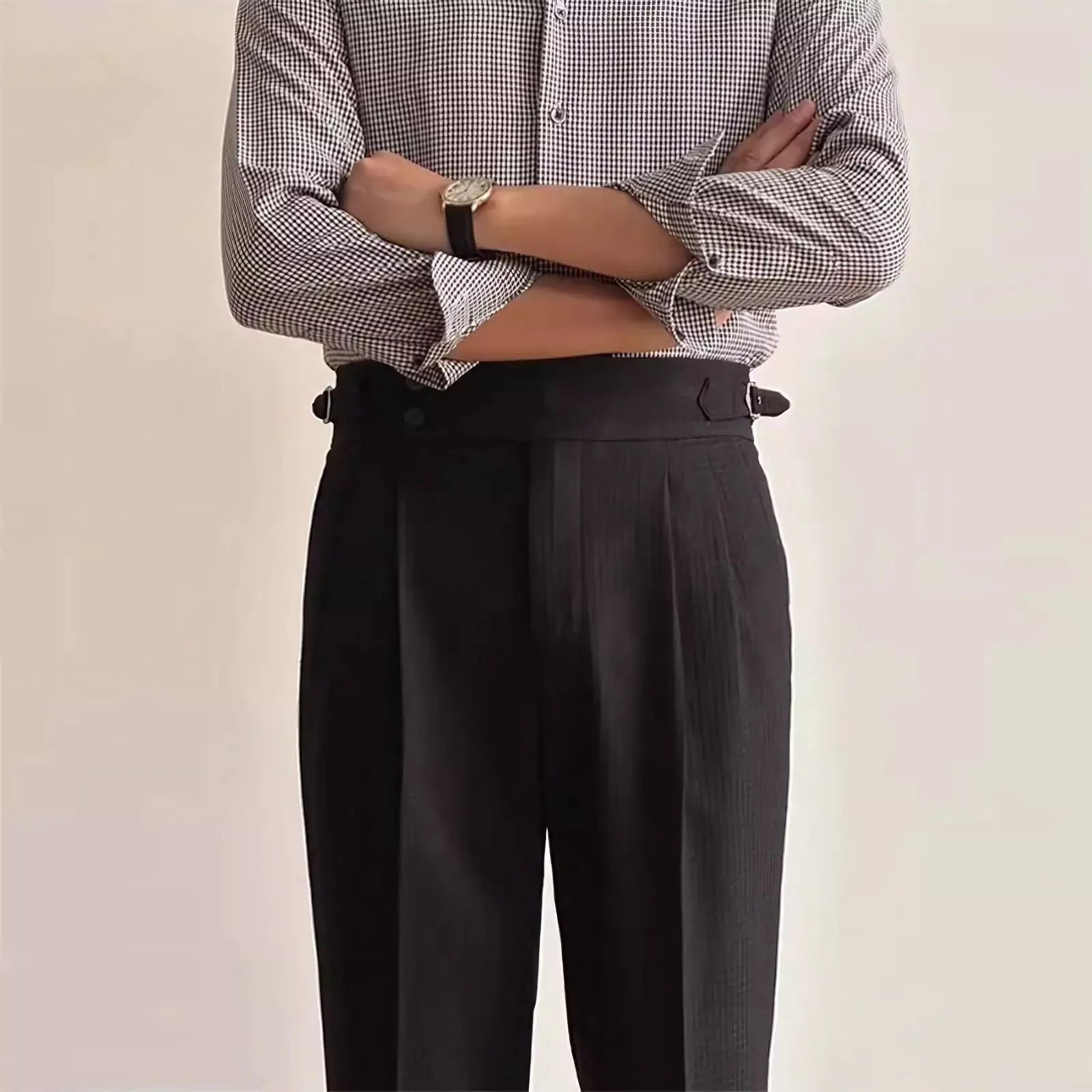 Men's High-Waist Waffle Knit Trousers