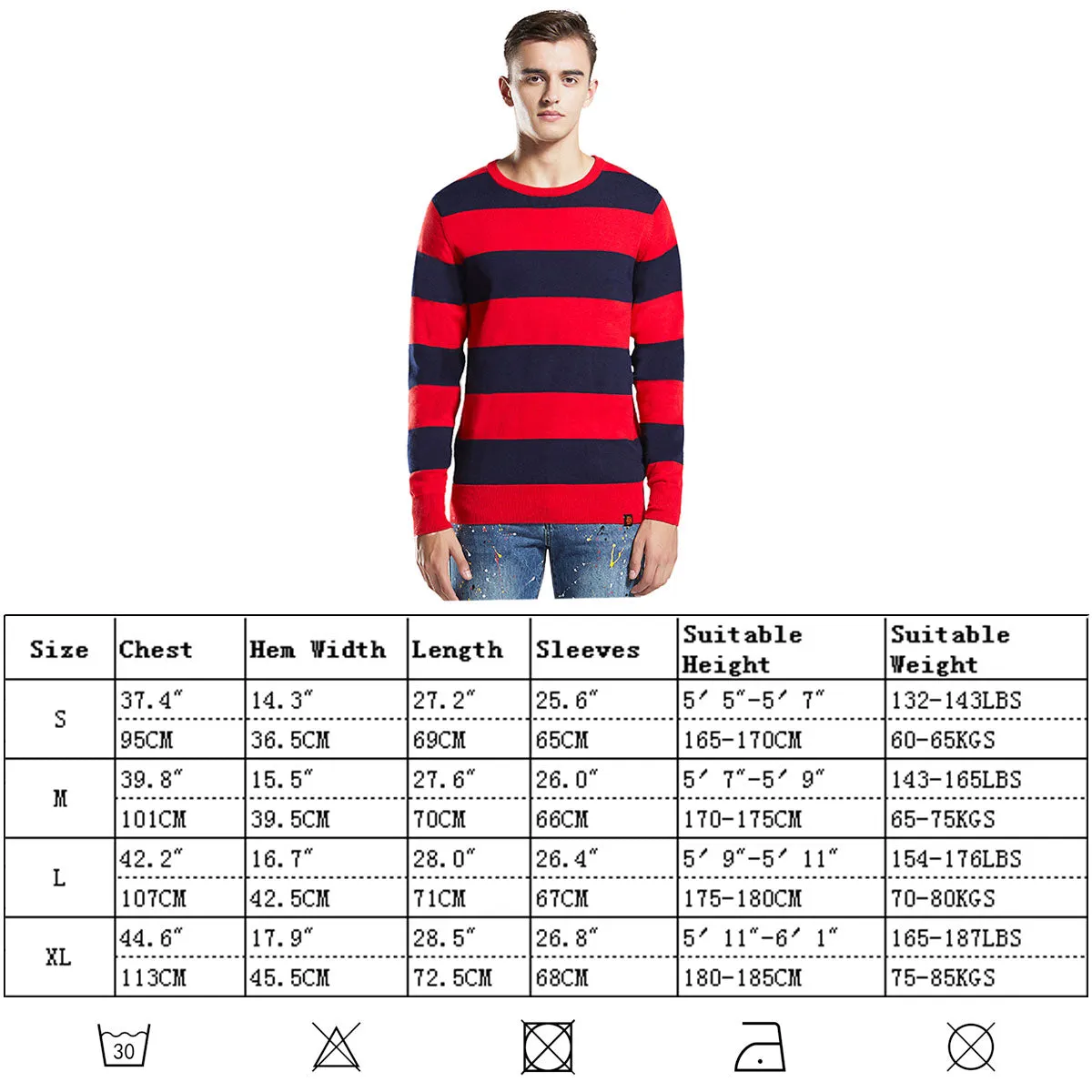 Men's Stripe cotton Knitwear Sweater  Red Blue S M L XL