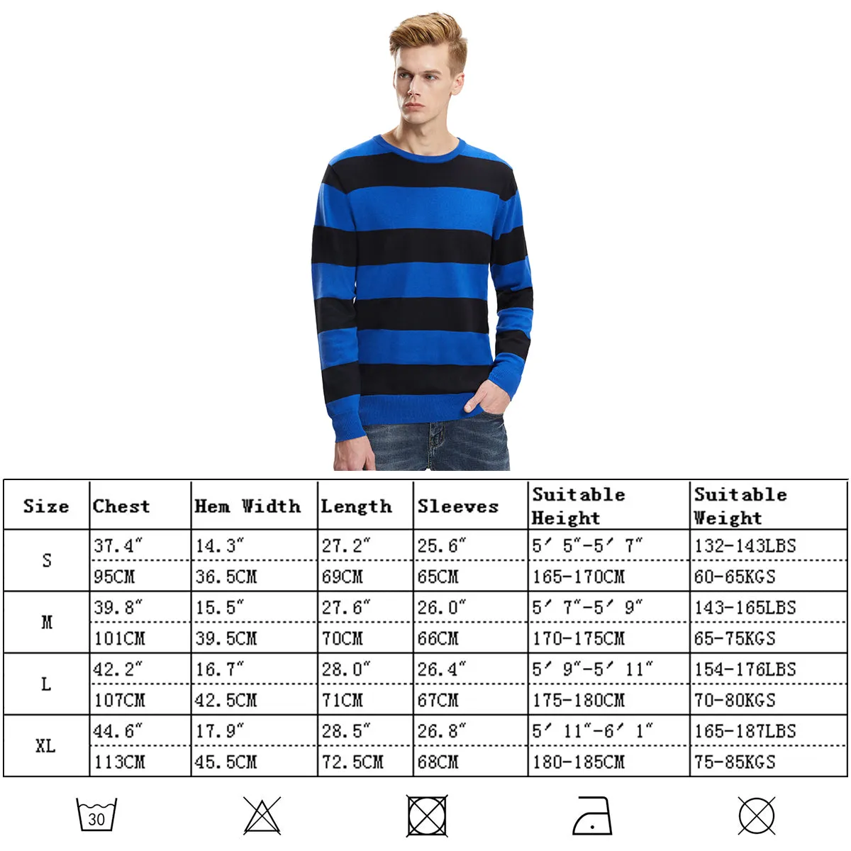 Men's Stripe cotton Knitwear Sweater  Red Blue S M L XL