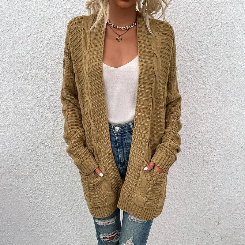 Mid-length twisted rope cardigan women's twist sweater