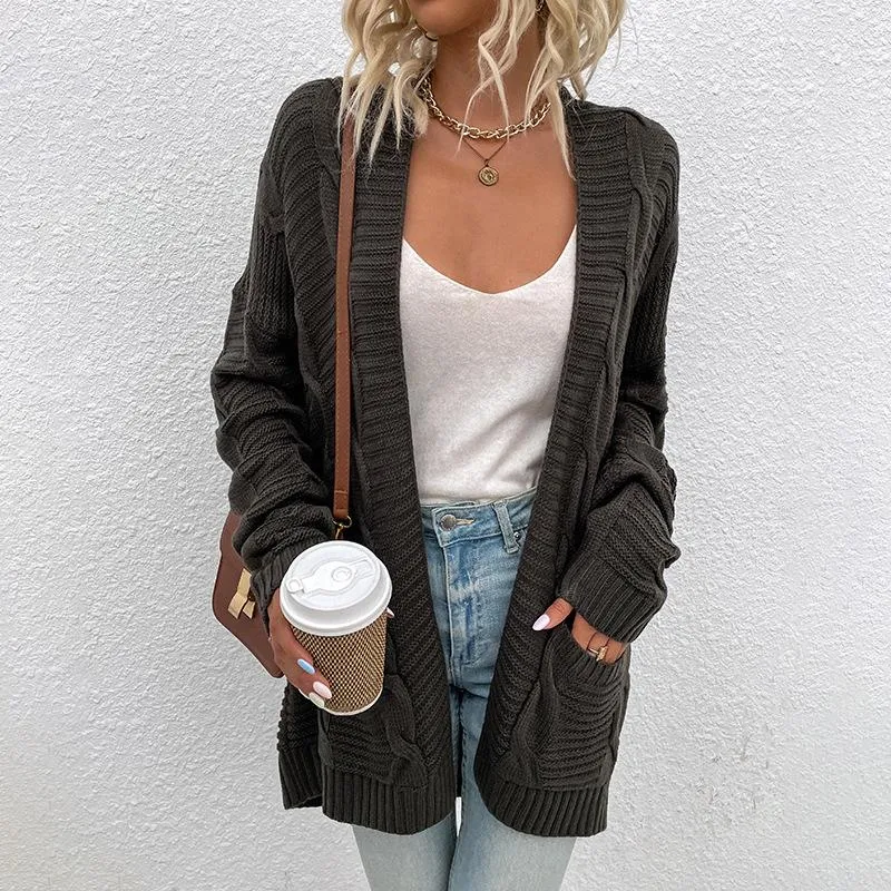 Mid-length twisted rope cardigan women's twist sweater