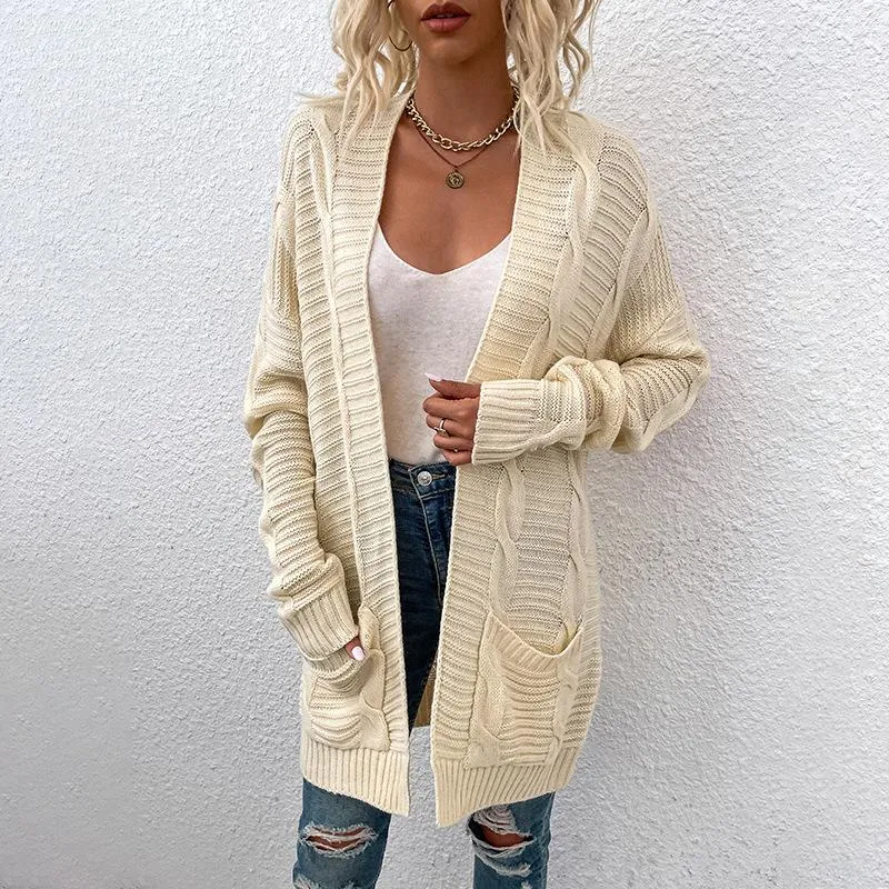 Mid-length twisted rope cardigan women's twist sweater