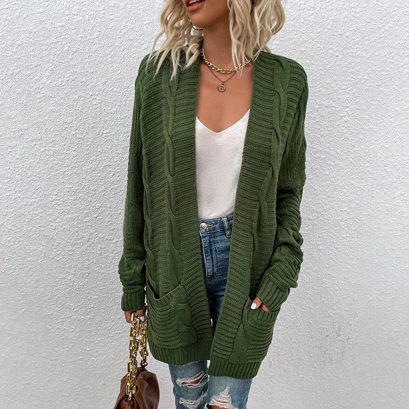 Mid-length twisted rope cardigan women's twist sweater