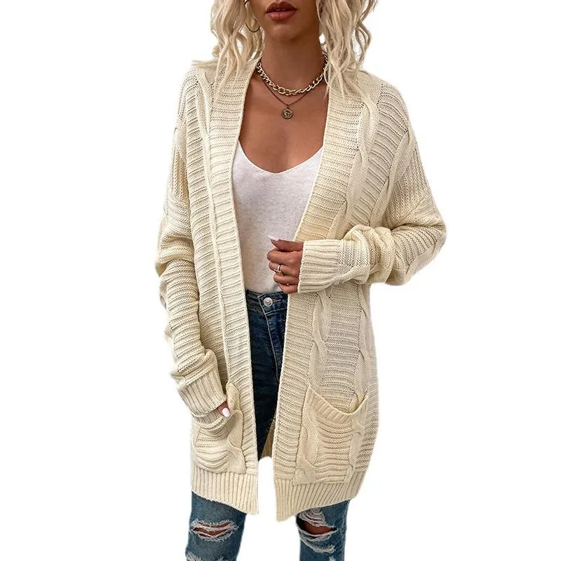 Mid-length twisted rope cardigan women's twist sweater