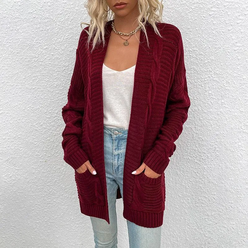 Mid-length twisted rope cardigan women's twist sweater