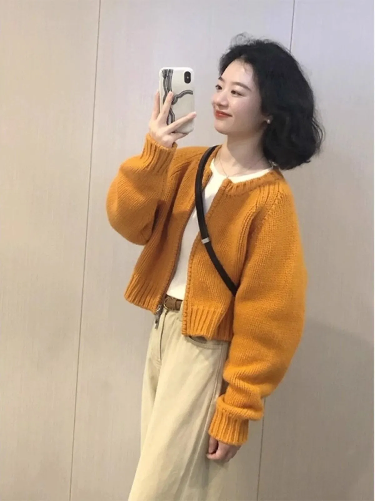 Orange knitted cardigan sweater spring women's new spring and autumn coat     S3379