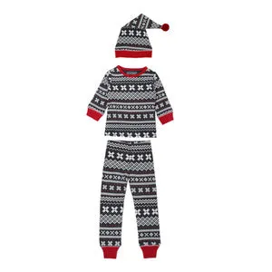 Organic Kids' L/Sleeve PJ & Cap Set- XOXO Faire Isle