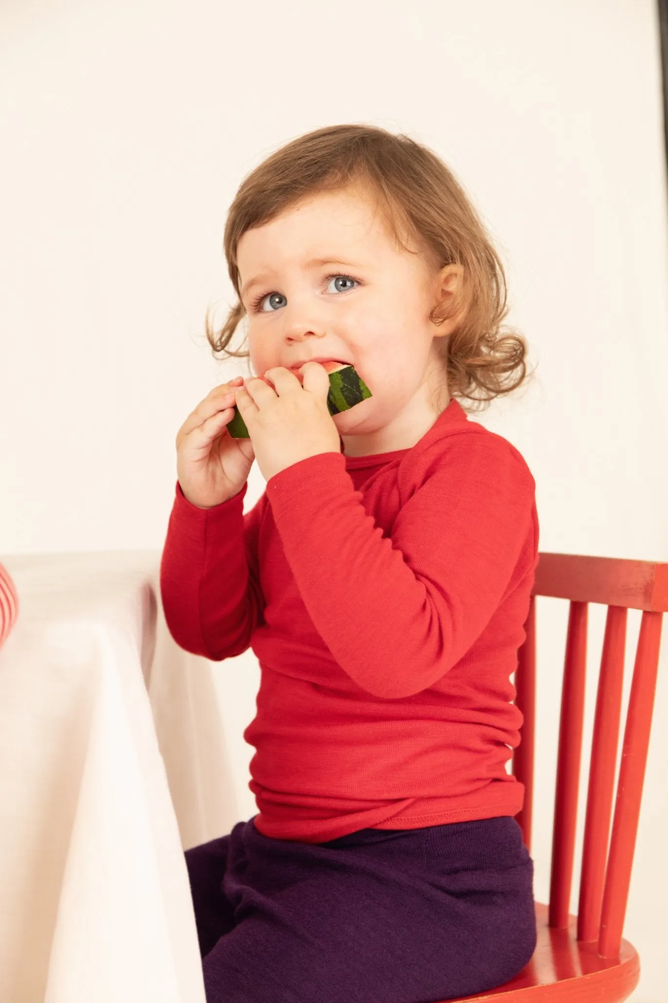 organic merino wool and silk shirt in red - baby/toddler