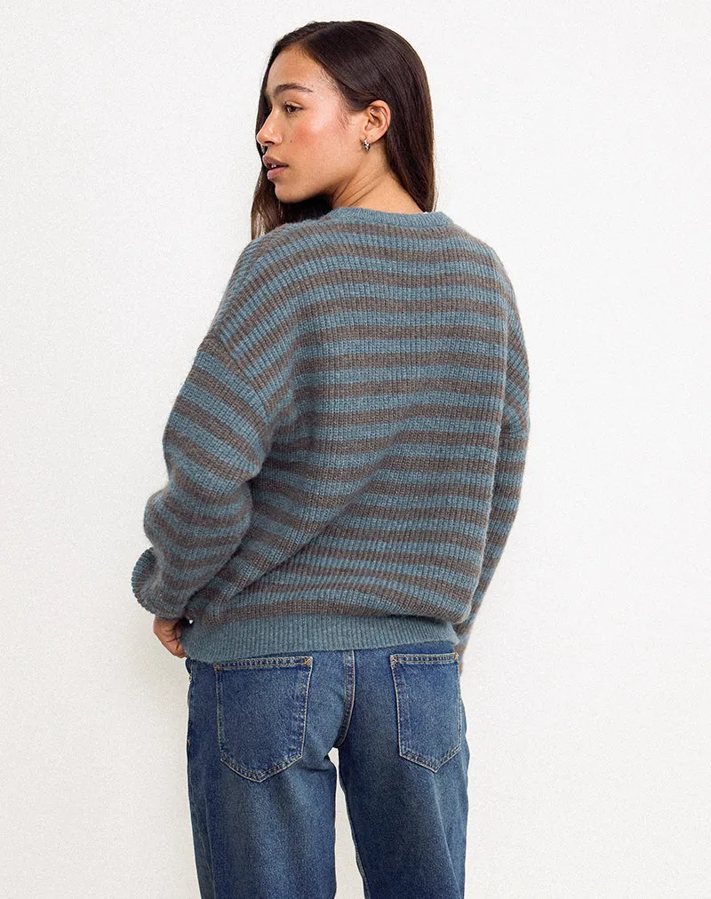 Orvala Knit Jumper in Slate and Brown Stripe