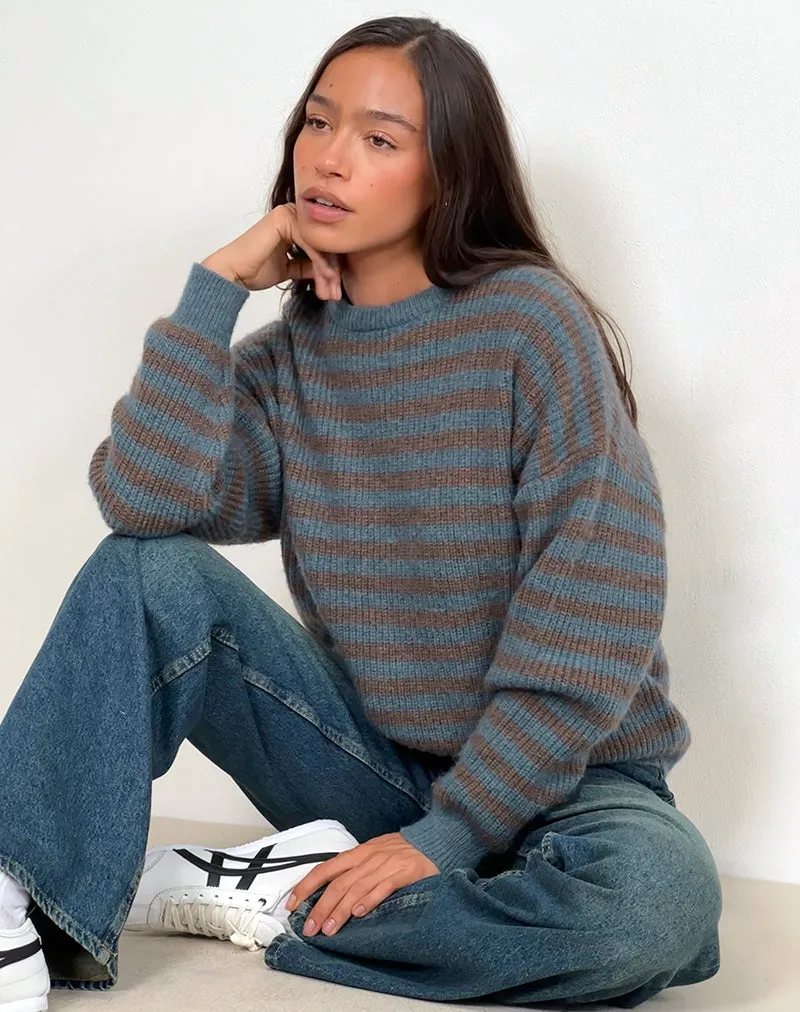 Orvala Knit Jumper in Slate and Brown Stripe