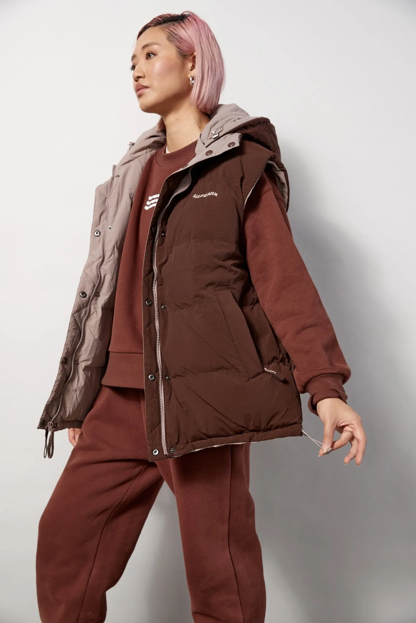 Oversized Reversible Puffer Vest (Chocolate/Latte)