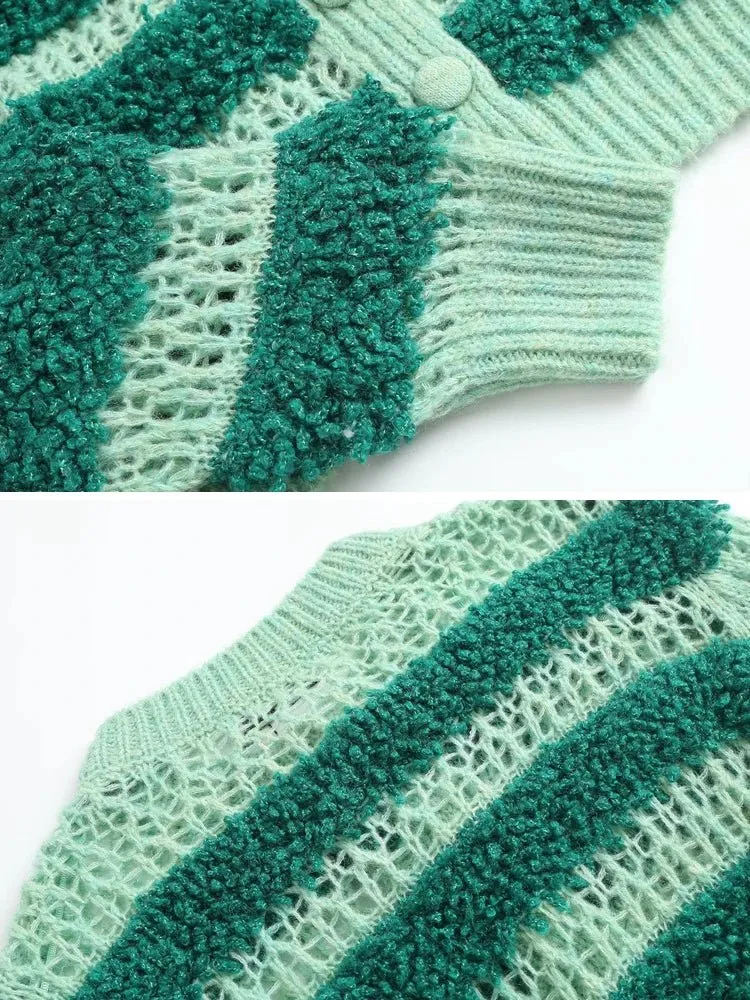 Pre Order:  Green Stripes Knit Cardigan