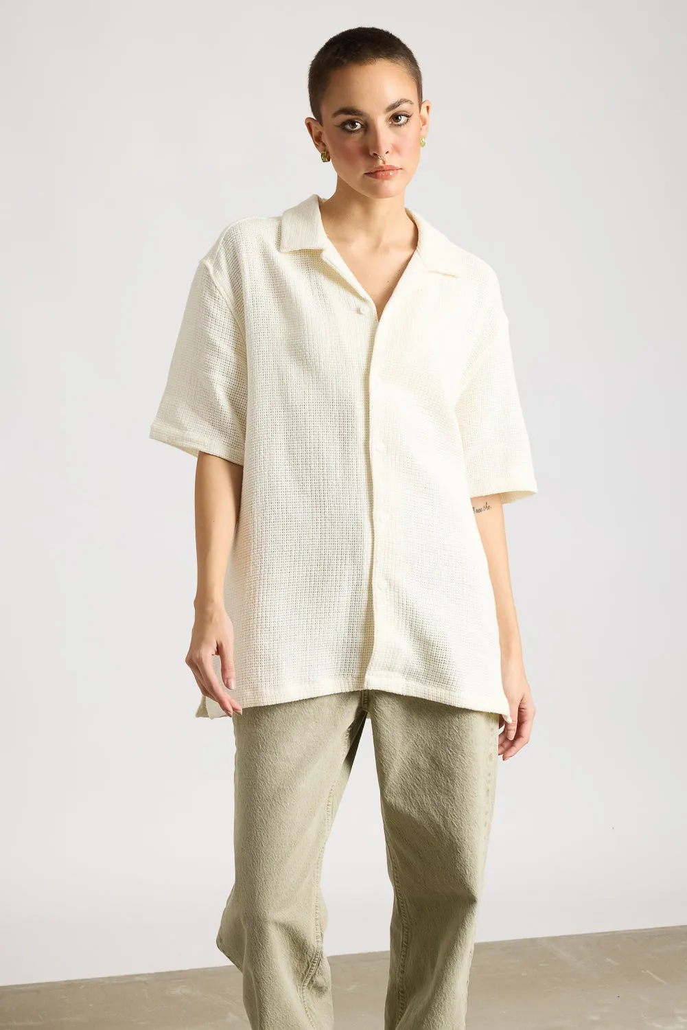 Relaxed Fit Crochet Women's Shirt - Ecru