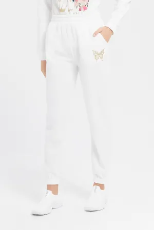 Senior Girls White Printed Track Pants