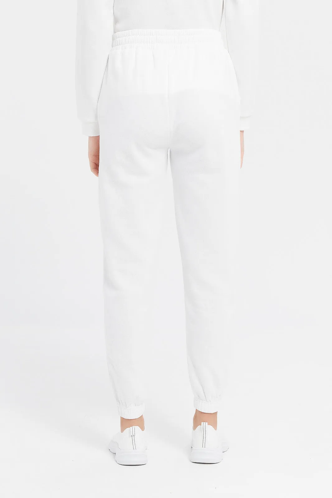 Senior Girls White Printed Track Pants