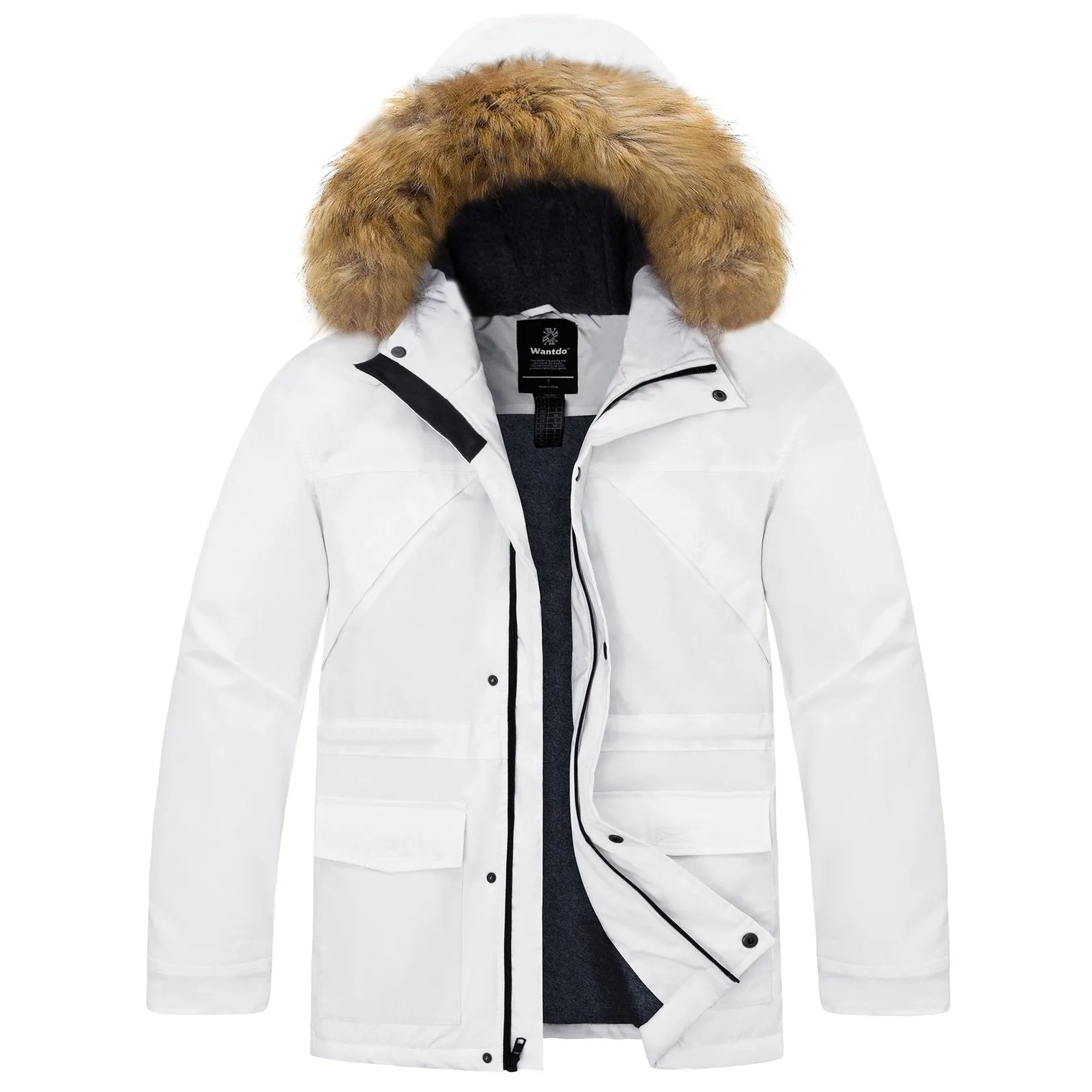 Wantdo Men's Warm Winter Coat Insulated Parka Padded Puffer Jacket White L